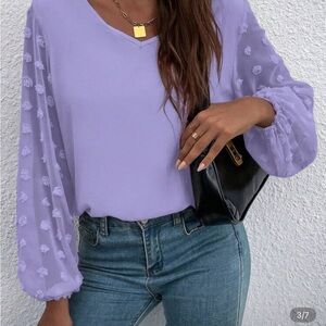 SHEIN Purple Puff Sleeve 3/4 Blouse